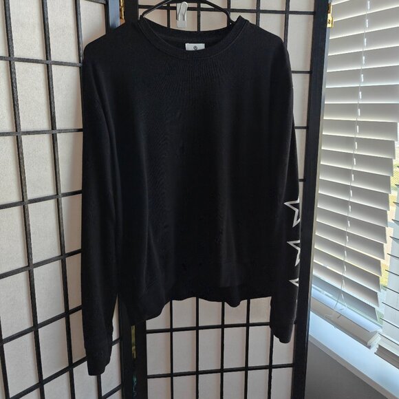 Sundry Emo Goth Black Long Sleeve Shirt Pullover White Stars - Size 1 (Small) - Picture 1 of 4
